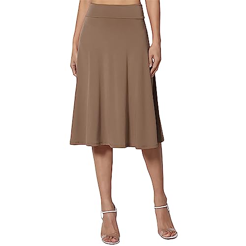 Knielanger Rock Damen Sommer Einfacher Komfort-Basic-Stretch-Rock in A-Linie mit ausgestelltem Knie für Damen Wollrock Kurz (Khaki, M) von Skang