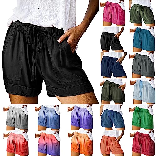 Kurze Hose Damen Sommer Grosse Grössen Leinenhose Shorts Damen High Waist Baumwolle Leinen Shorts Hotpants Mit Taschen Lose Kurze Hosen Tunnelzug Elastische Strand Shorts von Skang