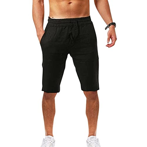 Kurze Hosen Herren Leinen Shorts mit Taschen Sommer Leinen Baumwolle Elastische Taille Shorts Komfortabler Stretch Bermuda Hose Sommershorts Kurze Freizeithose Strandshorts von Skang