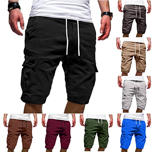 Kurze Hosen Herren Sommer Cargo Shorts Casual Einfarbig Cargohose Freizeithose mit Taschen Elastischer Bund Bermuda Short Sommerhose Sporthose Regulär Fit Laufshorts für Männer von Skang