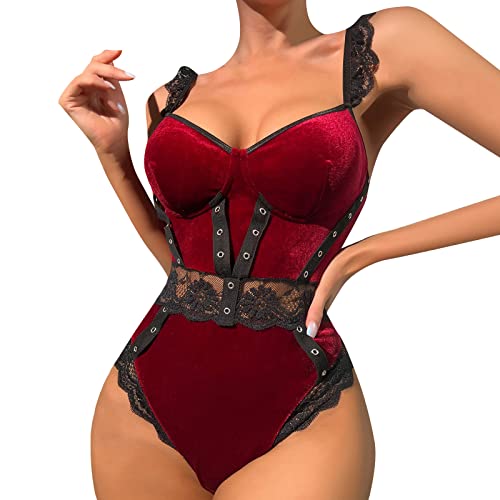 Lingerie Sexy for Women Womens Large Temperament Velvet Lace Thin Sexy Solid Sexy Sexy Anzug Body Mit Schlitz Unten von Skang