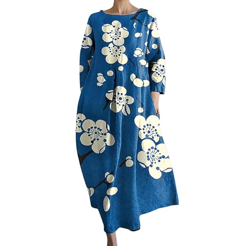 Meine Bestellung anzeigen Kleid Damen Langarm Sommer Kleider Lang Freizeit Lose Sommerkleid Boho Maxikleid Elegant Drucken Rundhals Strandkleid mit Taschen schwarzes enges Kleid Langarm von Skang