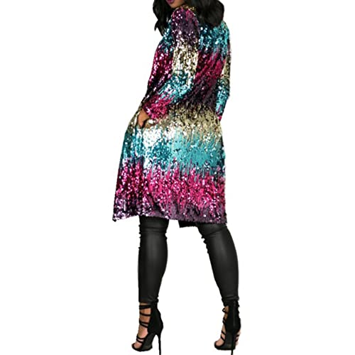 Oversize Jacke Damen Damen Pailletten Pailletten Jacke Lässig Langarm Glitzer Party Glänzend Mantel Rave Oberbekleidung Damen Pullover Weste (A, XL) von Skang