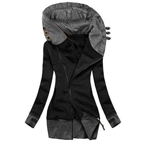 Oversize Jacke Damen Jacke Frauen Ärmel Long Mats Pouch solides Sweatshirt-Mode Reißverschluss Kapuzenpullover Damen Hoodie (Black, XXXL) von Skang