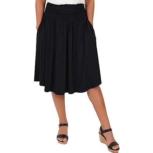 Röcke Damen Sommer Knielang Normaler einfarbiger Damenrock und Taschenrock in Übergröße Lederoptik Damen (Black, L) von Skang