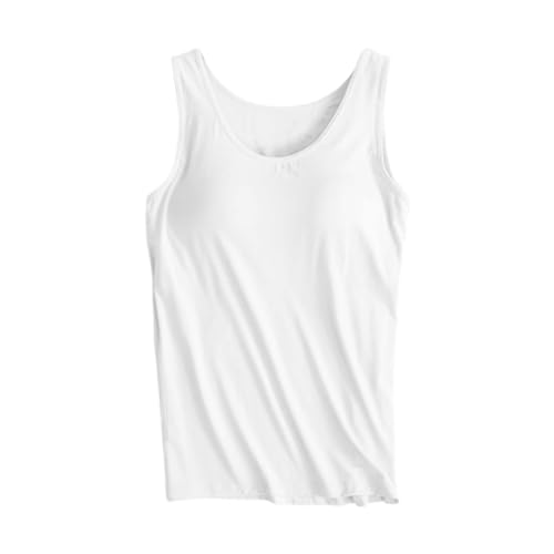 Sale Damen Wäsche T Shirt Damen Oversize Sale Unterhemden Damen Tank Top Mit Integriertem BH Hemd Damen Mit Cups Oberteil Ärmellos Unterwäsche Hemden Oberteil Mit BH Feinripp Unterhemd Weiss von Skang