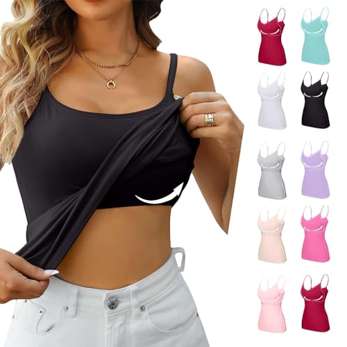Sale Shirts Unterhemden & BH Hemden für Damen Tanktop mit Integriertem BH Funktionsunterhemd Ärmellos Weiss Baumwolle Spaghettiträger von Skang