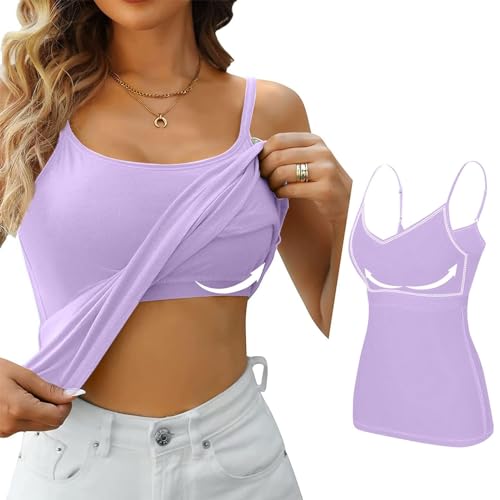 Sale T-Shirt Damen Unterhemd Mit Eingebautem BH - Basic U-Ausschnitt Bügelloser Gepolsterter Tank Top Mit Spitze - Integriertes Bustier von Skang
