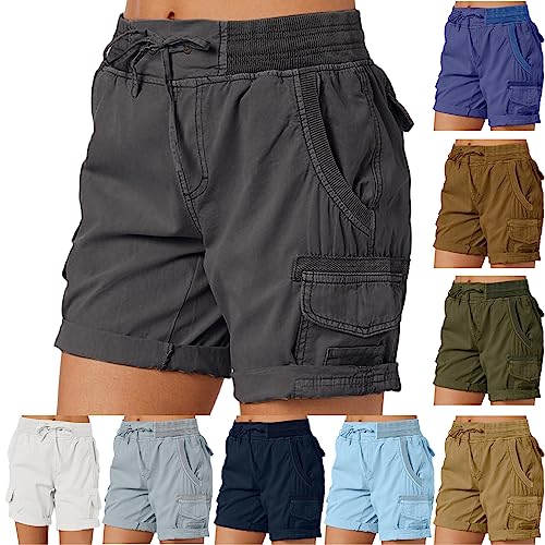 Shorts Damen Sommer Kurze Hose Casual Tunnelzug Elastische Stoffhose Hotpants Leichte Cargo Shorts Bermuda Stretch Sommerhose Strand Shorts mit Taschen Sporthosen Laufshorts von Skang