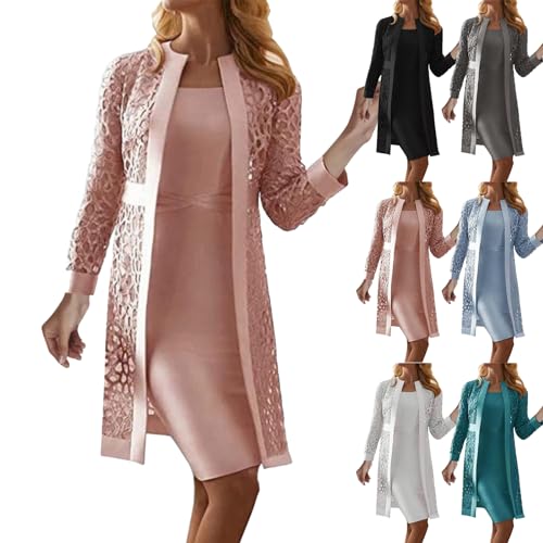 Skang Abendkleider Damen Spitzenkleid Cocktailkleid Festliche Brautjungfernkleider Für Hochzeit Midi Vintage Damenkleider Mit Jacke Cardigan Zweiteiler Frauen Elegant Hochzeitskleid von Skang