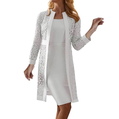 Skang Abendkleider Damen Spitzenkleid Cocktailkleid Festliche Brautjungfernkleider Für Hochzeit Midi Vintage Damenkleider Mit Jacke Cardigan Zweiteiler Frauen Elegant Hochzeitskleid von Skang