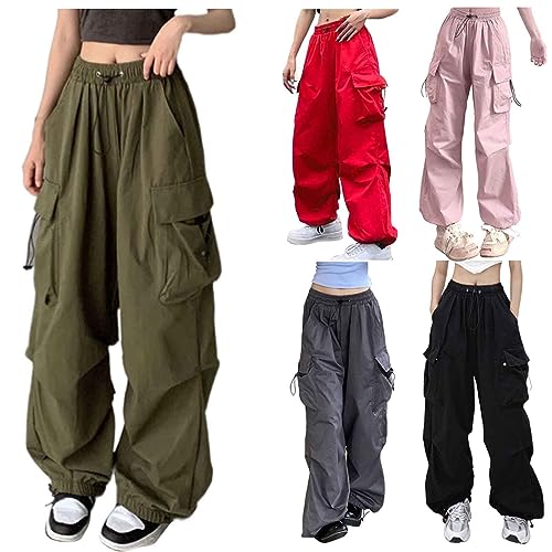 Skang Cargohose Damen Baggy y2k Freizeithosen High Waist Hose mit Mehreren Taschen Jogginghose Casual Track Pants Streetwear Sporthose Wanderhose Outdoorhose Streetwear von Skang