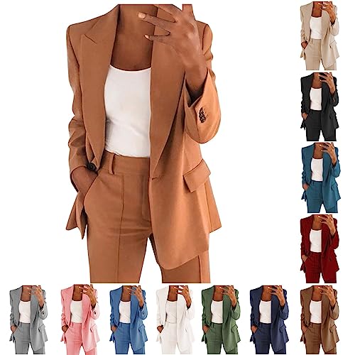 Skang Damen Blazer Elegant Business Blazer Büro Jacken Open Front Cardigan Langarm Knopf Anzugjacke mit Taschen Revers Anzüge Freizeit Slim Fit Mantel Outwear Herbst von Skang