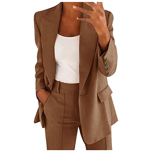 Skang Damen Blazer Elegant Business Blazer Büro Jacken Open Front Cardigan Langarm Knopf Anzugjacke mit Taschen Revers Anzüge Freizeit Slim Fit Mantel Outwear Herbst von Skang