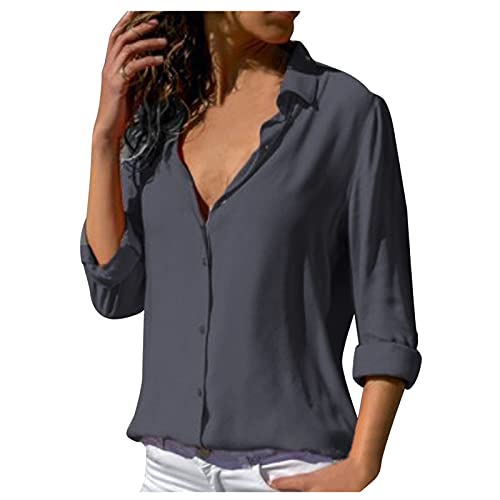 Skang Damen Bluse Elegant V-Ausschnitt Langarm Casual Oberteile Hemd Lose Langarmshirt Tops Basic Casual Business Arbeit Hemden Oberteil Tops Shirts Tunika von Skang