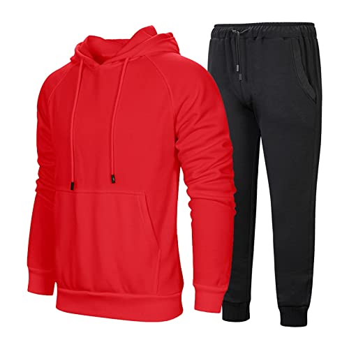 Skang Damen-Jacken Frauen Männer mit Hosen Hoodie plus Freizeit Winter Fleece mit Kapuze Frauen Anzüge Top Sweatershirt Hose Hose Kette 5 (Red, L) von Skang