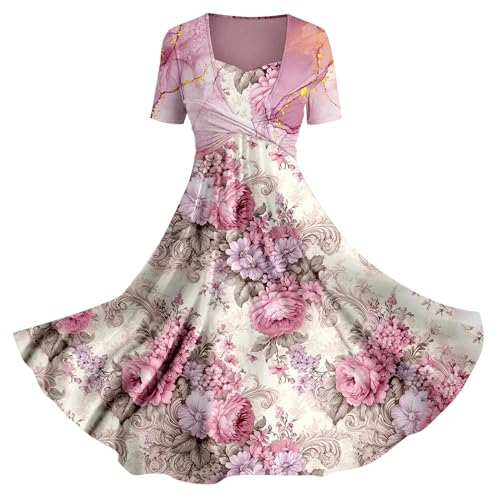 Skang Damen Kleider Sale Sommerkleid Damen Elegant Lässiges Slip-Urlaubskleid für Damen im Frühjahr/Sommer mit Blumen-Kunstdruck Damenkleider Elegant Festlich Hochzeit Sommerkleid Damen Maxi von Skang