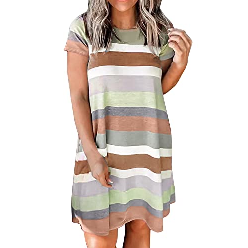 Skang Damen Kleider Sommer Kurzarm Shirtkleider Kurz Sommerkleider Leicht Freizeitkleid T-Shirt Kleider Lässiges Rundhals Strandkleider Sommer Minikleid Blusenkleid Partykleid für Alltag von Skang