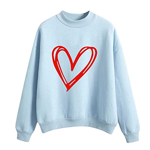 Skang Damen Langarmshirt Valentinstag Oberteile Sommer Fasching Shirt Langarm Rundhals Pulli Frauen Pullover Tshirt Sweatshirts Locker Casual Blusenshirt Mottoparty Bluse Tops von Skang