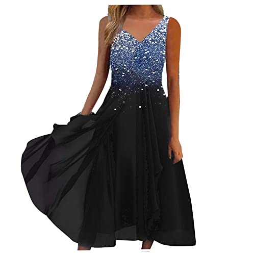 Skang Damen Luftige Sommerkleider Damen Casual Fashion Damen Chiffon V-Ausschnitt ärmelloses Kleid Strickkleid Damen Elegant von Skang