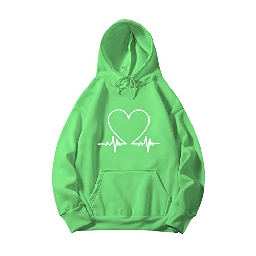 Skang Damen Pullover Elegant Lässiges einfarbiges Sweatshirt für Frauen mit Kapuze, Liebe, bedrucktes Sweatshirt mit Kapuzentaschen Klein Damen Sweatshirt (Green, XXL) von Skang