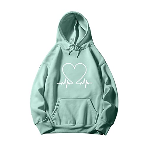 Skang Damen Pullover Elegant Lässiges einfarbiges Sweatshirt für Frauen mit Kapuze, Liebe, bedrucktes Sweatshirt mit Kapuzentaschen Klein Damen Sweatshirt (Mint Green, XXXL) von Skang