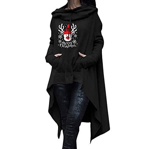 Skang Damen Pullover Elegant Weihnachten Damen Langarm Brief gedruckt Hoodies Pullover Kordelzug Lange Sweatshirt Bluse mit Tasche Hoodie Oliv (Black, L) von Skang