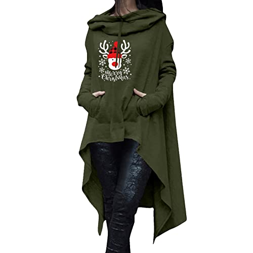 Skang Damen Pullover Elegant Weihnachten Damen Langarm Brief gedruckt Hoodies Pullover Kordelzug Lange Sweatshirt Bluse mit Tasche Hoodie Oliv (Green, M) von Skang