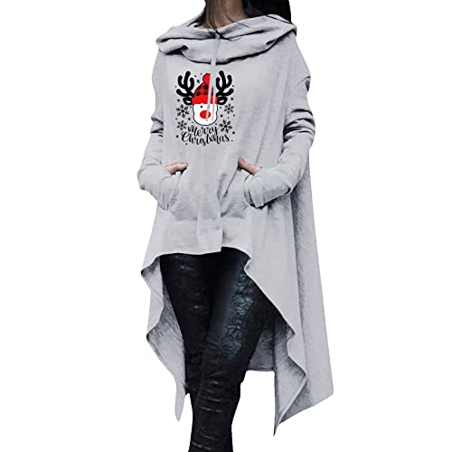 Skang Damen Pullover Elegant Weihnachten Damen Langarm Brief gedruckt Hoodies Pullover Kordelzug Lange Sweatshirt Bluse mit Tasche Hoodie Oliv (Grey, M) von Skang