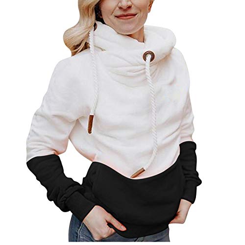 Skang Damen Sweatshirt Sweatshirt-Langer Kapuzen-Frauen Kontrastoberteile lässige Ärmel für Frauen Pulli Rot (Black, M) von Skang