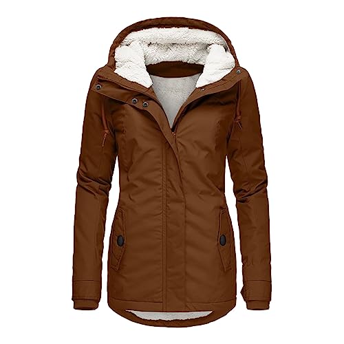 Skang Damen Übergangsjacke Damen Wintermantel in Übergröße, Damenjacke, mit Plüsch gefüttert, Kapuzenmantel, warm, Trenchcoat für Damen Damen Pullover Dunkelbraun (D, M) von Skang