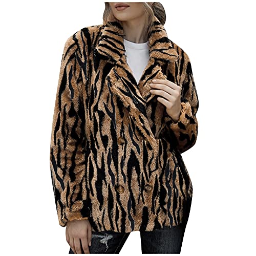 Skang Damen Winterjacke Mode verdickte Animal Print Jacke Langarm Mantel für Damen Dirndl Top (Coffe, XL) von Skang