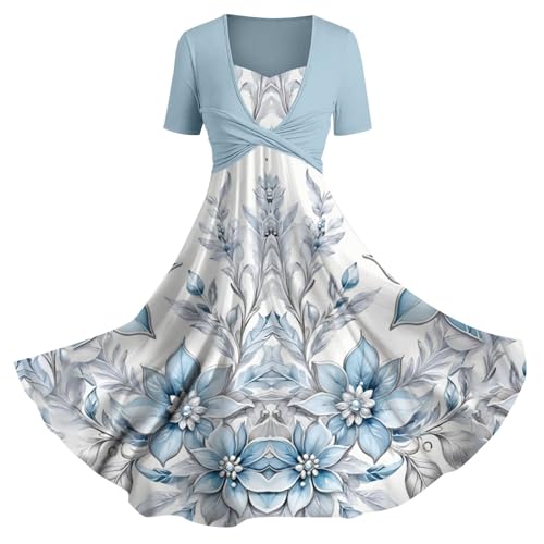 Skang Damenmode Sale Sommerkleid Damen Elegant Lässiges Slip-Urlaubskleid für Damen im Frühjahr/Sommer mit Blumen-Kunstdruck Damenkleider Elegant Festlich Hochzeit maxikleid Damen Langarm von Skang