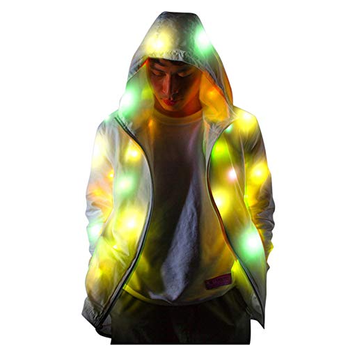 Skang Herbst Outfit Damen Hemd LED-leuchtend Frauen lange Jacke leuchtende Kleidung Männer bunte Damenmantel Mantel Mit Fellkragen Damen (White, M) von Skang