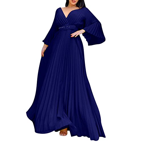 Skang Kleider Damen Festlich Abendkleid Damen Abendkleid mit tiefem V-Ausschnitt und Langen Ärmeln in Übergröße mit Gürtel Kostüm Damen Elegant Business von Skang