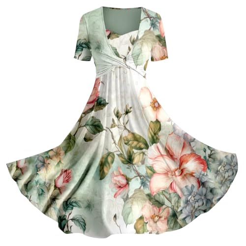 Skang Kleider elegant Sale Sommerkleid Damen Elegant Lässiges Slip-Urlaubskleid für Damen im Frühjahr/Sommer mit Blumen-Kunstdruck Damenkleider Elegant Festlich Hochzeit maxikleid Hippie Boho von Skang
