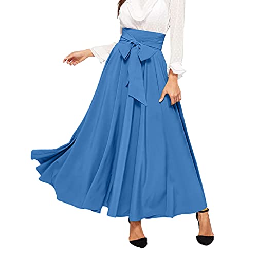 Skang Rock Midi Damen Sommer Eleganter Damenrock mit hoher Taille und Falten vorne zum Binden von Maxiröcken Sommerröcke Leicht Knielang von Skang
