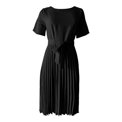 Skang Strandkleid Damen Sommer Damen Einfarbiges Rundhals-Kurzarm-Schnürkleid mit Plissee-Kleid Freizeitkleid Jerseykleid Damen Langarm Skang Strandkleid Damen Sommer Damen Einfarbiges Rundhals-Kurzarm-Schnürkleid mit Plissee-Kleid Freizeitkleid Jerseykleid Damen Langarm von Skang