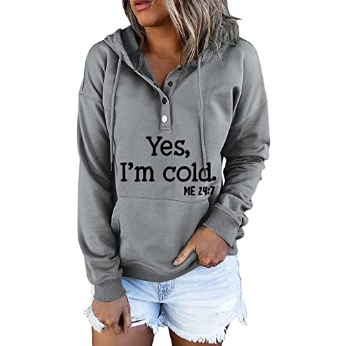 Skang Sweatshirt Damen Frauen Pulli Knopftasche Zeichenkette Langarm-Kapuziner-bedrucktes Blusenh Kuschelpullover Damen Winter von Skang