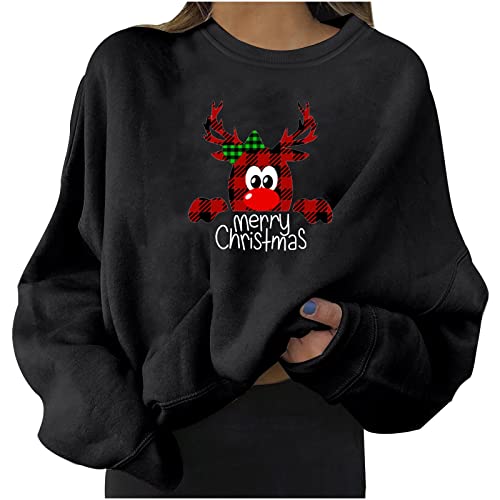 Skang Sweatshirt Damen lässiger Rundhals-Pullover, lockeres Hemd, leichte Oberteile Lässige Pullover Damen (Black, L) von Skang