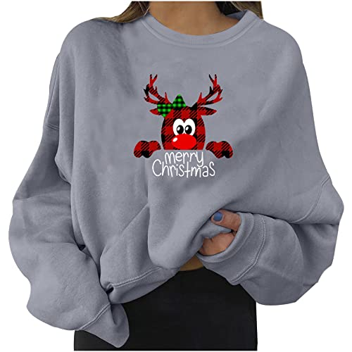 Skang Sweatshirt Damen lässiger Rundhals-Pullover, lockeres Hemd, leichte Oberteile Lässige Pullover Damen (Grey, M) von Skang