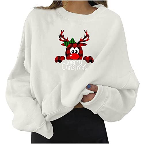 Skang Sweatshirt Damen lässiger Rundhals-Pullover, lockeres Hemd, leichte Oberteile Lässige Pullover Damen (White, M) von Skang