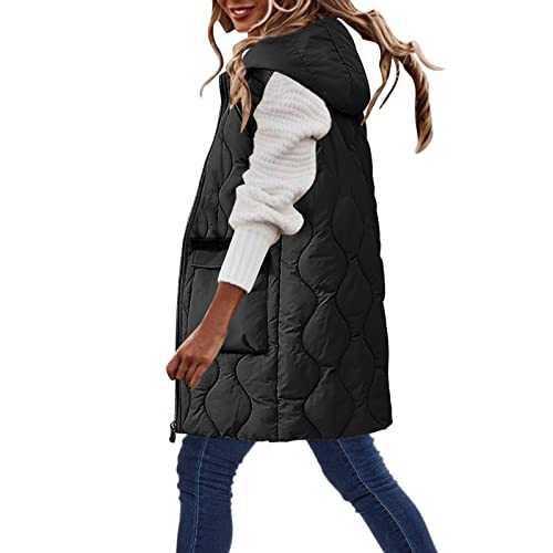 Skang Warme Winterjacke Damen Einreihige, mittellange Baumwolljacke, Weste, schmaler Cardigan-Mantel mit fester Kapuze für Damen Damen Pullover Gr. 56 (Black, XXXXXXL) von Skang