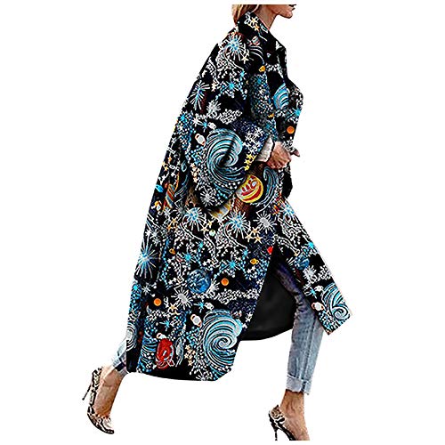 Skang Winter Mantel Für Frauen Mode Women bedruckte TaschenJacke Oberbekleidung Cardigan-Mantel Long Trench Coat Regenmantel Damen Wasserdicht Atmungsaktiv (Black, XXL) von Skang