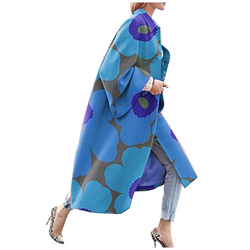 Skang Winter Mantel Für Frauen Mode Women bedruckte TaschenJacke Oberbekleidung Cardigan-Mantel Long Trench Coat Regenmantel Damen Wasserdicht Atmungsaktiv (Blue, XXXXL) von Skang