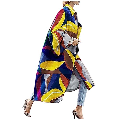 Skang Winter Mantel Für Frauen Mode Women bedruckte TaschenJacke Oberbekleidung Cardigan-Mantel Long Trench Coat Regenmantel Damen Wasserdicht Atmungsaktiv (Multicolor, XXL) von Skang