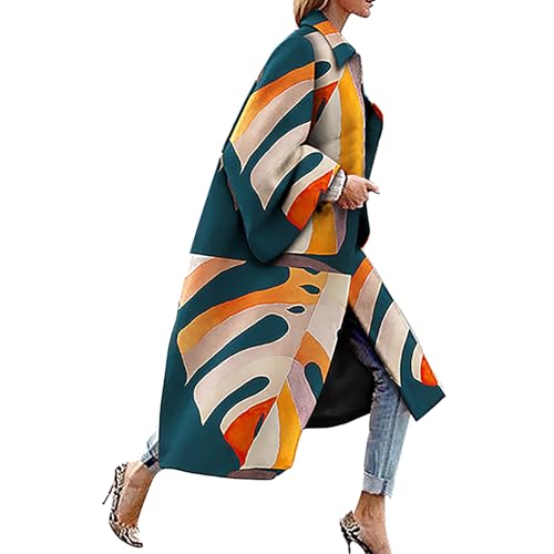 Skang Winter Mantel Für Frauen Mode Women bedruckte TaschenJacke Oberbekleidung Cardigan-Mantel Long Trench Coat Regenmantel Damen Wasserdicht Atmungsaktiv von Skang
