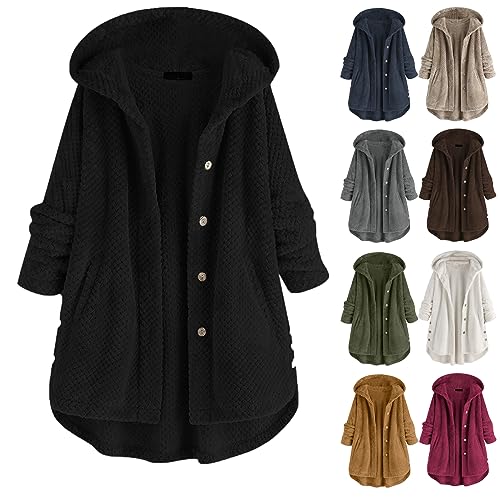 Skang Wintermantel Damen Fleecejacke Winterjacke Teddy Fleece Mantel Herbst Warm Winter Kapuzenpullover Hoodie Jacken Fuzzy Plüschjacke mit Kapuze und Taschen Oversized Outwear von Skang