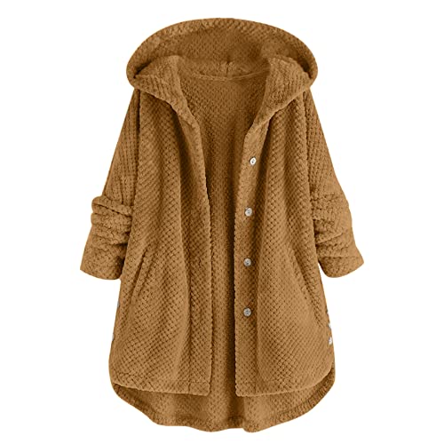 Skang Wintermantel Damen Fleecejacke Winterjacke Teddy Fleece Mantel Herbst Warm Winter Kapuzenpullover Hoodie Jacken Fuzzy Plüschjacke mit Kapuze und Taschen Oversized Outwear von Skang