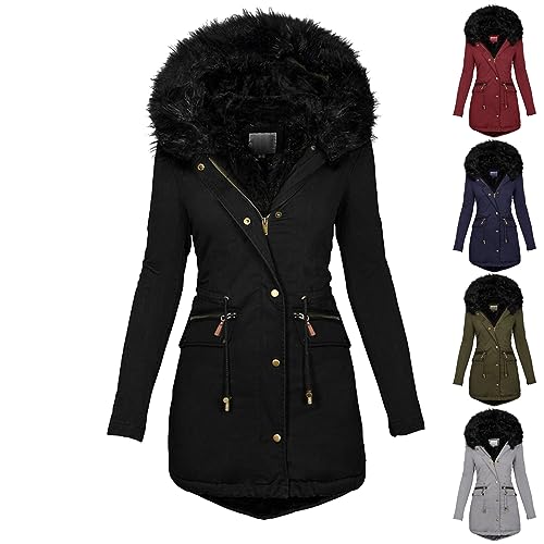 Skang Wintermantel Damen Warmer Winterparka mit Kapuze Übergangsjacke Winterjacke Parka Jacke Mantel Kunstfell Kapuzenjacke Herbst Winter Outdoorjacke mit Tasche Große Größen von Skang